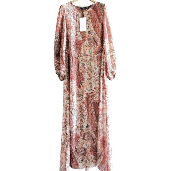 NEW ZARA WOMEN'S FLOWING SIDE SLITS PRINTED MIDI DRESS - Picture 9 of 9